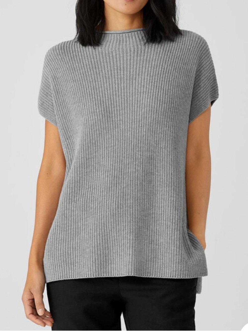 Eileen Fisher Light Gray Ribbed Knit Tank Top